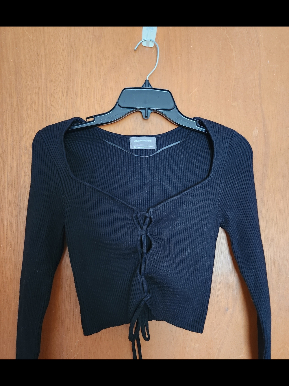 Urban Outfitters Black Ribbed Knit Tie-Front Top